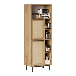 Keukenkast Kvænangen eikenkleurig rotan look en zwart [en.casa]