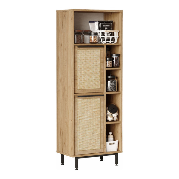 Keukenkast Kvænangen eikenkleurig rotan look en zwart [en.casa]