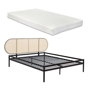 Metalen bed Linköping met matras zwart en rotan look [en.casa]