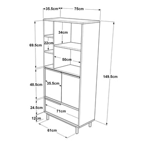 Keukenkast Kvænangen eikenkleurig rotan look en zwart [en.casa]