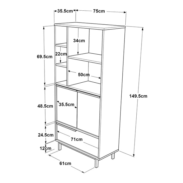 Keukenkast Kvænangen eikenkleurig rotan look en zwart [en.casa]