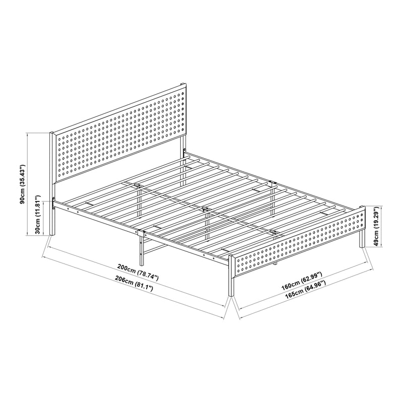 Maatschets Metalen bed Linköping met rechthoekig hoofd- en voetbord zwart en rotan look [en.casa]