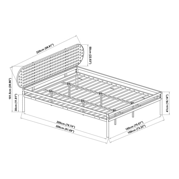 Metalen bed Linköping zwart en rotan look [en.casa]