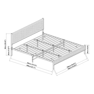 Lit en métal Linköping avec tête de lit rectangulaire et matelas noir / effet rotin [en.casa]