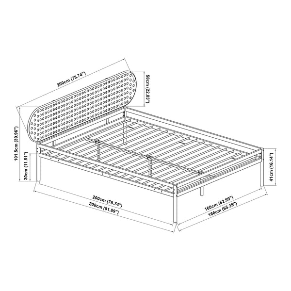 Metalen bed Linköping met matras zwart en rotan look [en.casa]