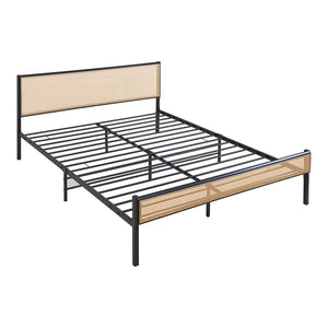 Metalen bed met matras Linköping zwart en rotan look [en.casa]