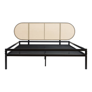 Metalen bed Linköping met matras zwart en rotan look [en.casa]