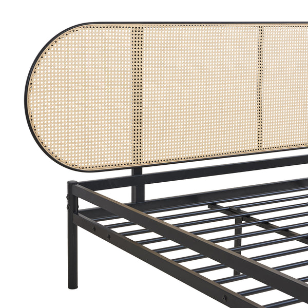Metalen bed Linköping zwart en rotan look [en.casa]