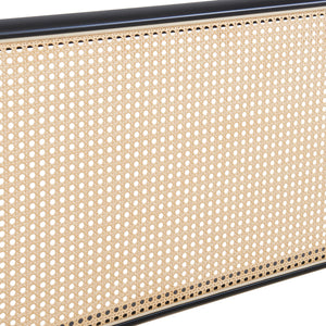 Metalen bed met matras Linköping zwart en rotan look [en.casa]