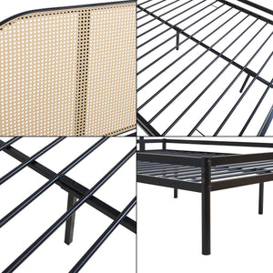 Metalen bed Linköping met matras zwart en rotan look [en.casa]