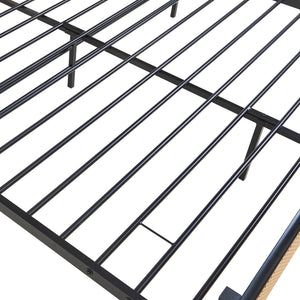 Metalen bed met matras Linköping zwart en rotan look [en.casa]