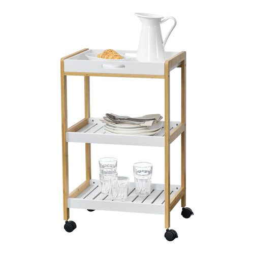 Keukentrolley Lugano met 3 planken 75x46x35 cm hout en wit