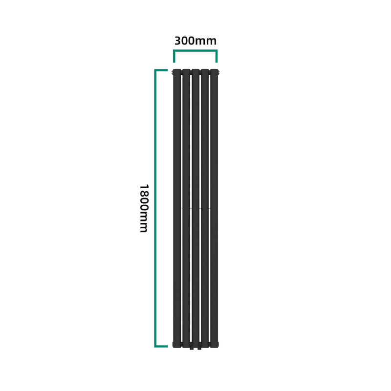 Croquis coté Radiateur à panneaux double Nore 1122 W acier 180 x 30 x 8 cm noir [neu.haus]