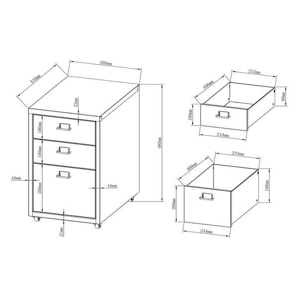 Caisson de bureau à roulettes Kökar acier 48 x 28 x 41 cm [en.casa]