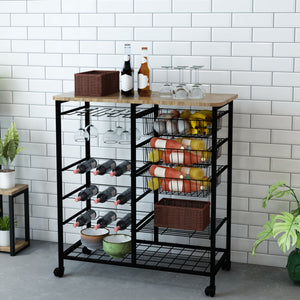 Chariot de bar Rønnede avec casier à vin noir effet bois [en.casa]