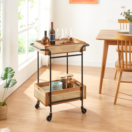 Chariot de service Tervola 81x61x39 cm aspect rotin [en.casa] - premiumXL
