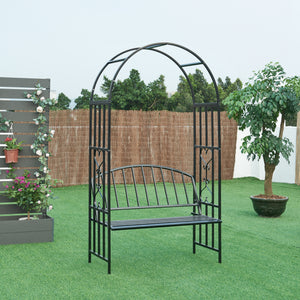 Arche à rosiers avec banc Barile acier 205 x 114 x 55 cm noir casa.pro