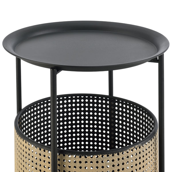 Table Basse Stylée à Plateau Amovible Panier Amovible Table d'appoint Multi-usages pour Bureau Salon Métal Noir Sable [en.casa]