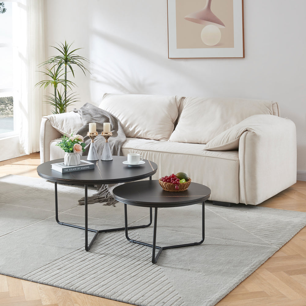 Satztisch Poxdorf 2 - dlg. marmerlook, zwart [en.casa] - premiumXL