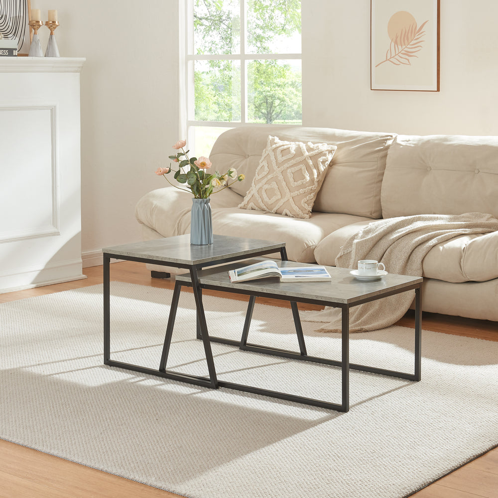 Satztisch Hyllestad 2-delig Set Zwart/Betonlook [en.casa] - premiumXL