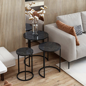 Table d’appoint Frederiksværk lot de 3 effet marbre noir [en.casa] - premiumXL