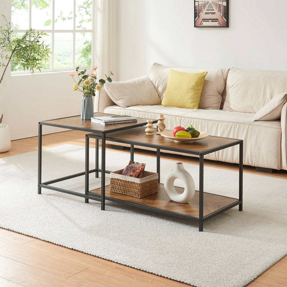 Table d’appoint Kurghore 2 pièces Noir/Aspect chêne foncé [en.casa] - premiumXL