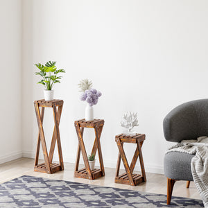 [en.casa] Bijzettafel set van 3 Muonio grenen houtkleurig donker