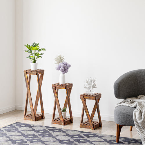 [en.casa] Bijzettafel set van 3 Muonio grenen houtkleurig donker