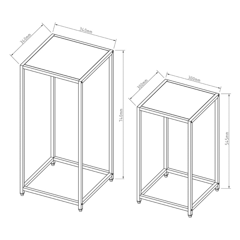 Croquis coté Set de 2 tables d'appoint Åseral de tailles différentes acier [en.casa]