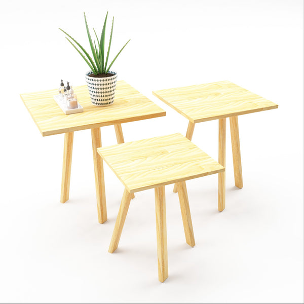Lot de 3 tables basses gigognes Masku bois de pin 40 - 50 x 30 x 30 cm [en.casa]