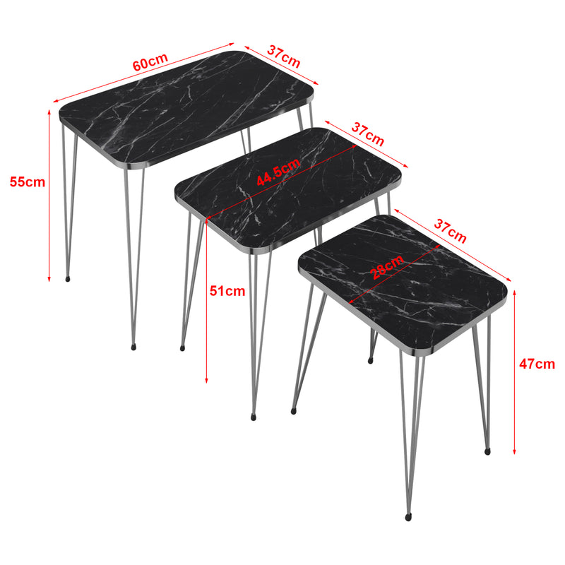 Croquis coté Set de 3 tables d'appoint Samsø rectangulaires gigognes [en.casa]