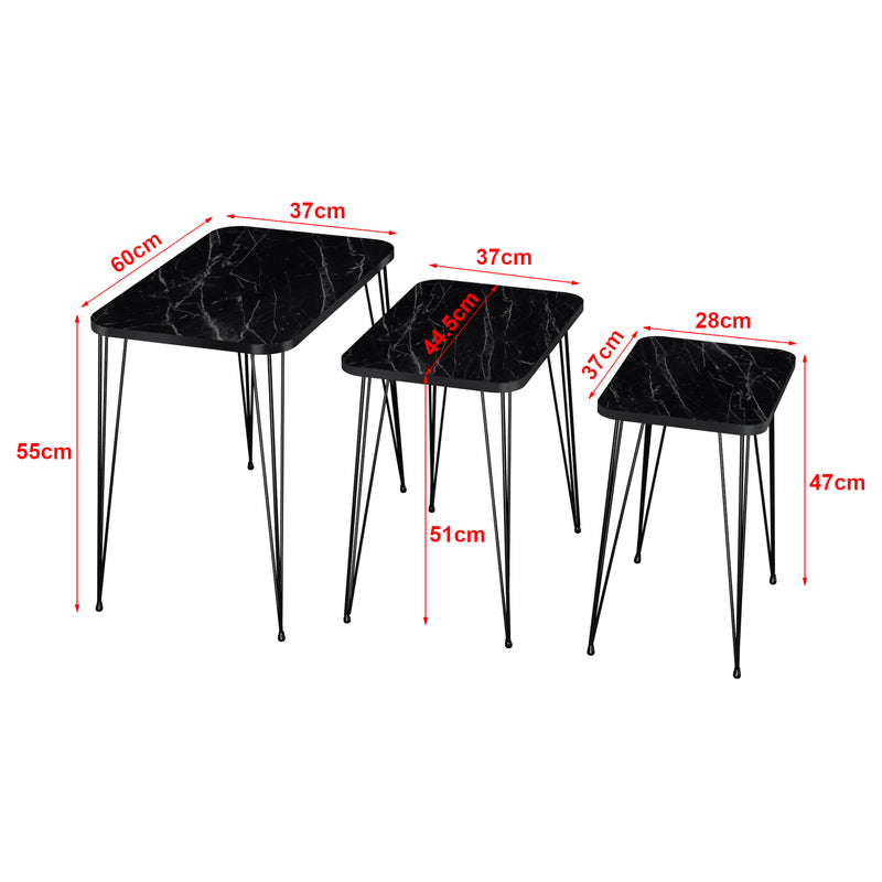 Croquis coté Set de 3 tables d'appoint Rudkøbing rectangulaires gigognes [en.casa]