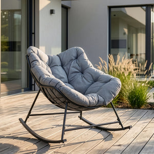 Schommelstoel Villeneuve 85x90x91 cm Zwart/Grijs [en.casa]