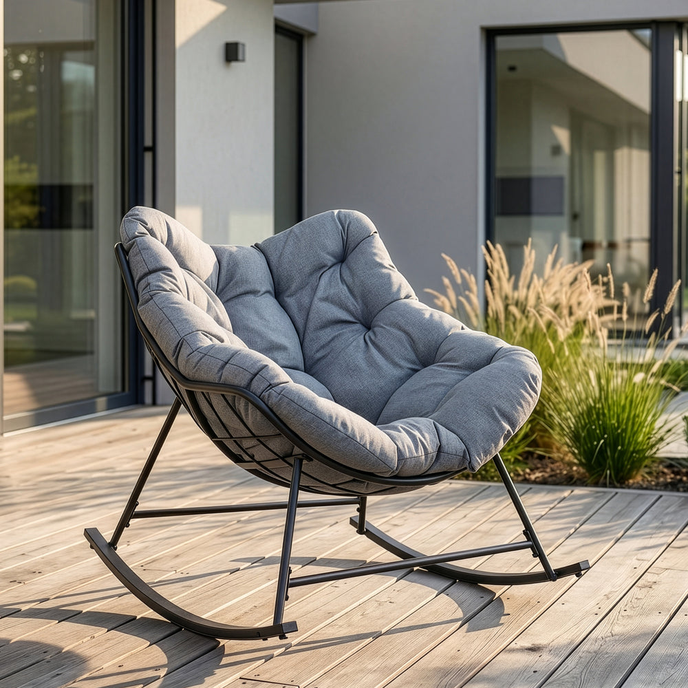 Schommelstoel Villeneuve 85x90x91 cm zwart en grijs [en.casa]