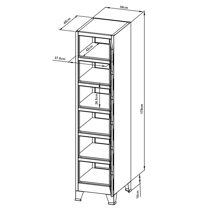 Croquis coté Casier métallique Joroinen acier 180 x 38 x 45 cm gris [en.casa]