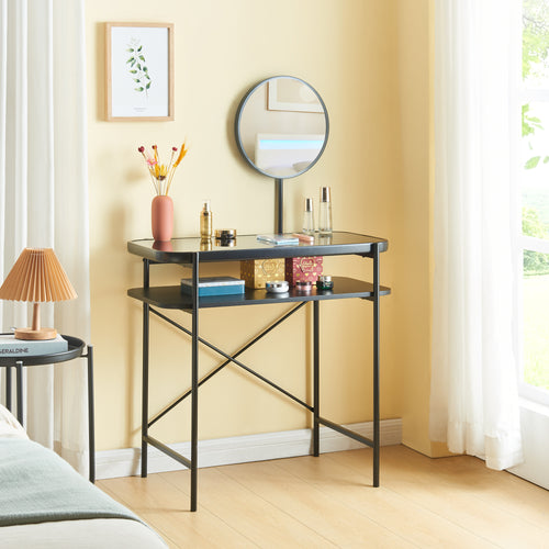 Schminktisch Hjelmeland met spiegel 129x80x44 cm zwart [en.casa] - premiumXL