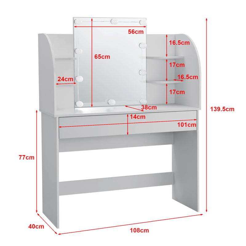 Croquis coté Coiffeuse - Table de maquillage Köla à 10 LED [en.casa]