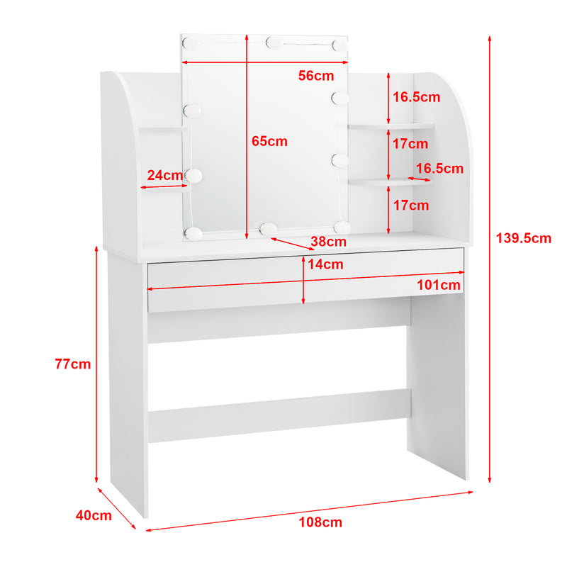 Croquis coté Coiffeuse - Table de maquillage Köla à 10 LED [en.casa]