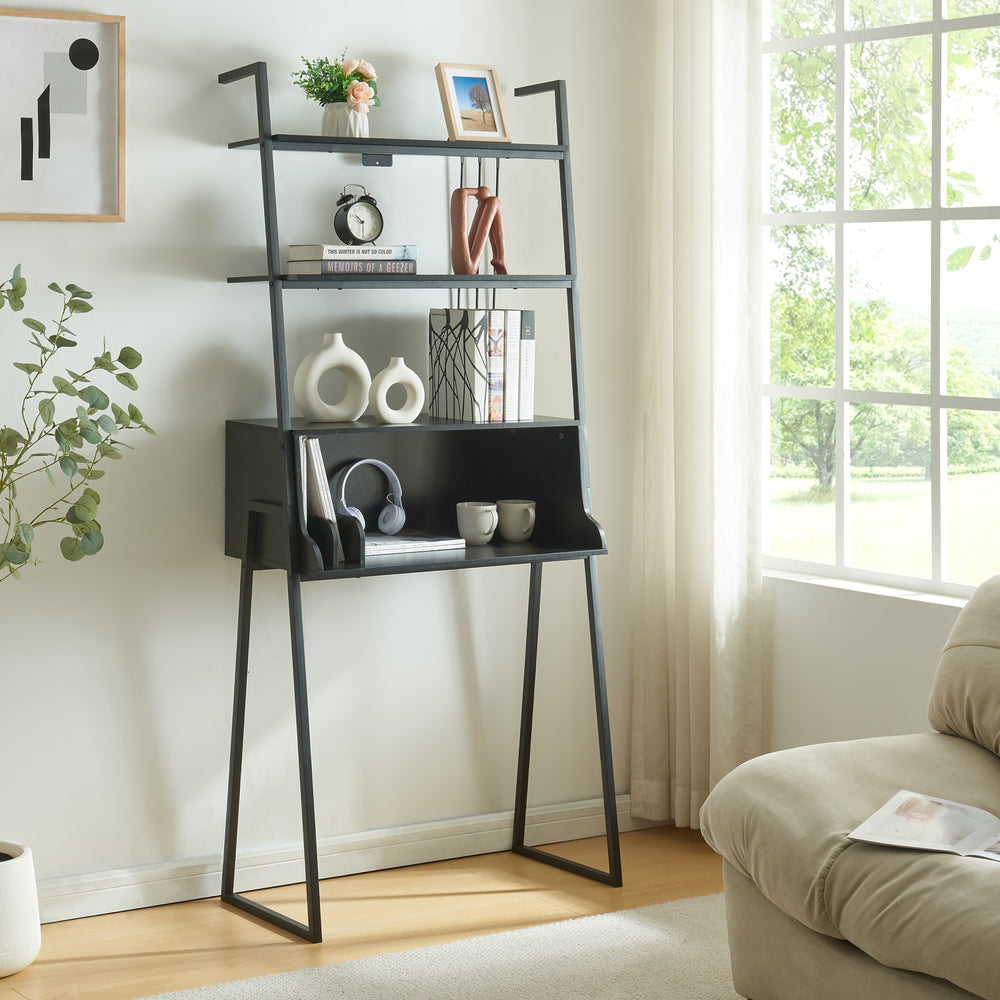 Schreibtisch Storfjord met ladderrek 184x80x40cm Zwart [en.casa] - premiumXL
