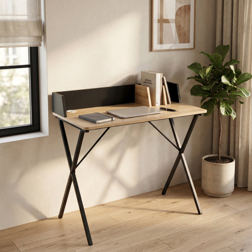 Bureau Kappespoo 84x80x50 cm Noir/Aspect chêne [en.casa]