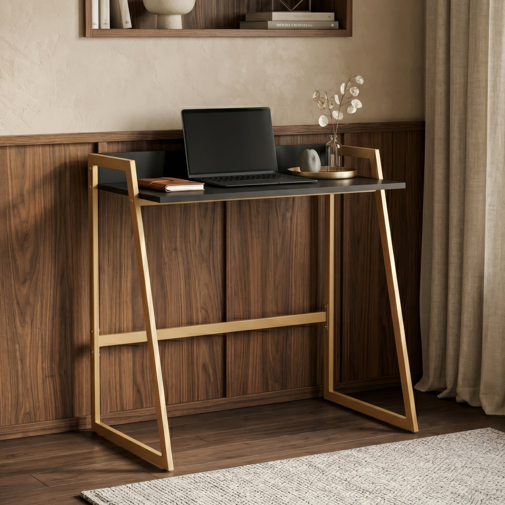 Bureau Kuomi 84x73x47 cm Beige/Donkergrijs [en.casa]