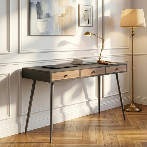 Bureau avec 3 tiroirs Tumba 76 x 115 x 48 cm noir effet noyer [en.casa]
