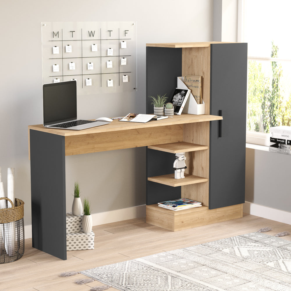 Bureau avec armoire Varhalo 120x153x40 cm aspect chêne/anthracite [en.casa] - premiumXL