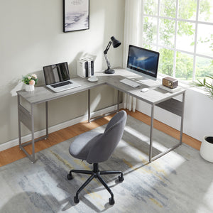 Bureau Karlstang en L 166x120x75 cm gris clair [en.casa] - premiumXL