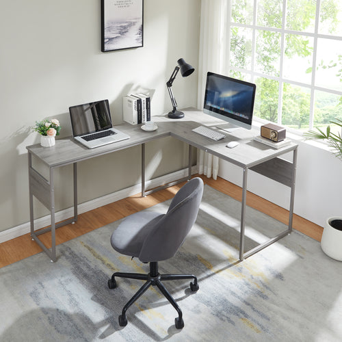 Bureau Karlstang en L 166x120x75 cm gris clair [en.casa] - premiumXL