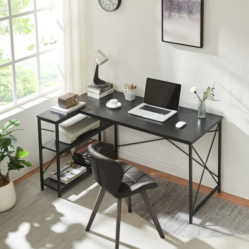 Schreibtisch Raundsvalt met 1 plank L - vormig 137x88x75 cm Zwart [en.casa] - premiumXL