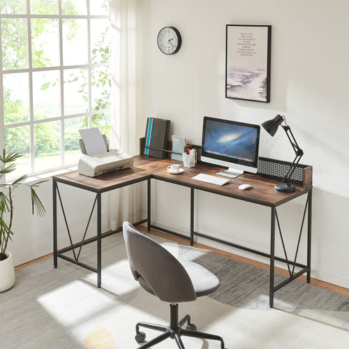 Bureau Frelvepirg avec panneau arrière en L 165x110x75 cm aspect noyer [en.casa] - premiumXL