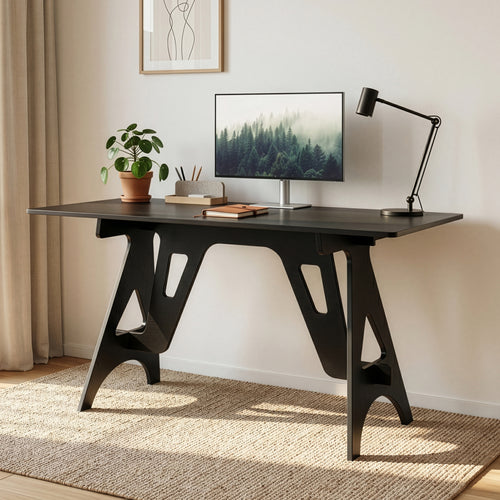 Bureau Bostenenna 120 x 60 x 75 cm noir effet bois veiné [en.casa]