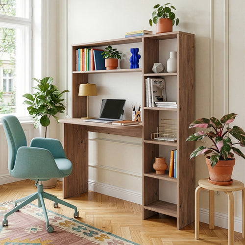Bureau Onega met opbergrek 143x114x40 cm houtkleurig [en.casa]