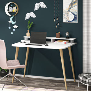 Bureau Östhammar avec réhausseur d'écran 73,8 x 90 x 60 cm blanc / naturel [en.casa]
